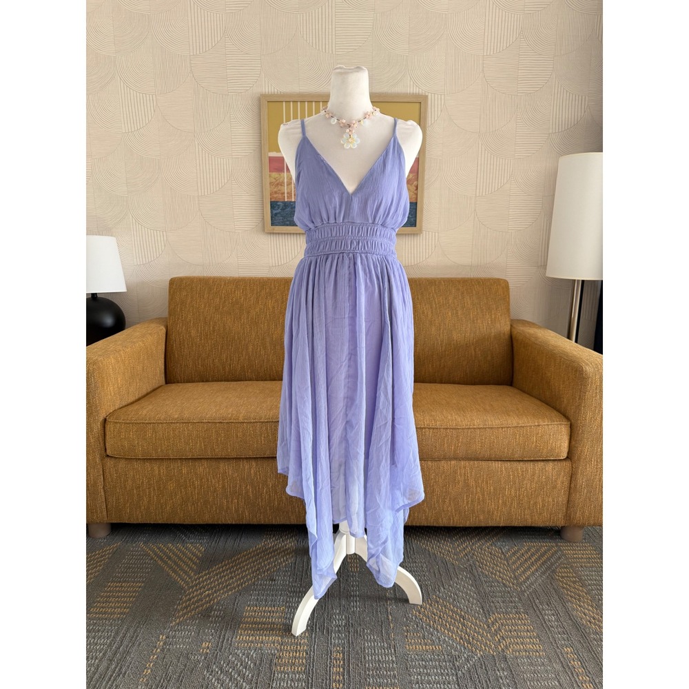 Charlotte Russe Lavender Purple Handkerchief Hem Smocked Midi Dress Large